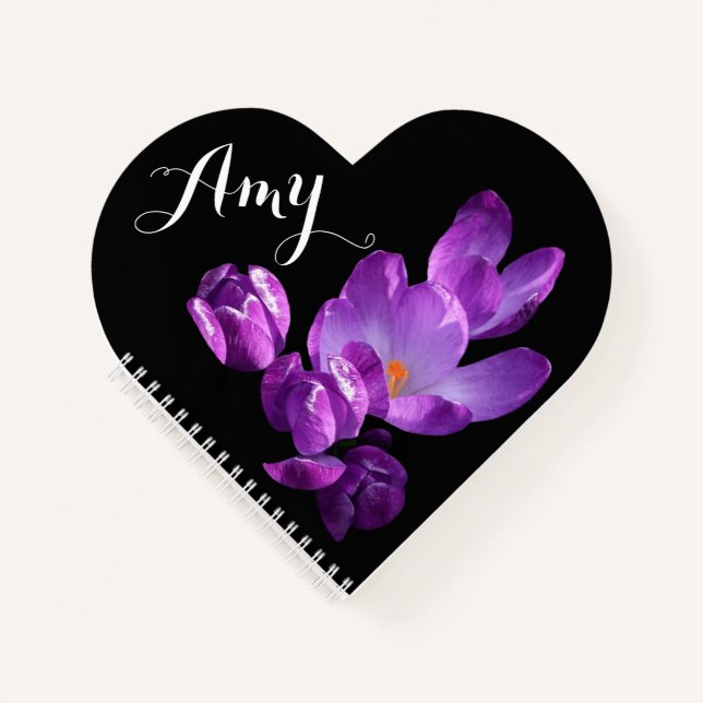 Carnet Amy nom mauve crocus floral (Devant)