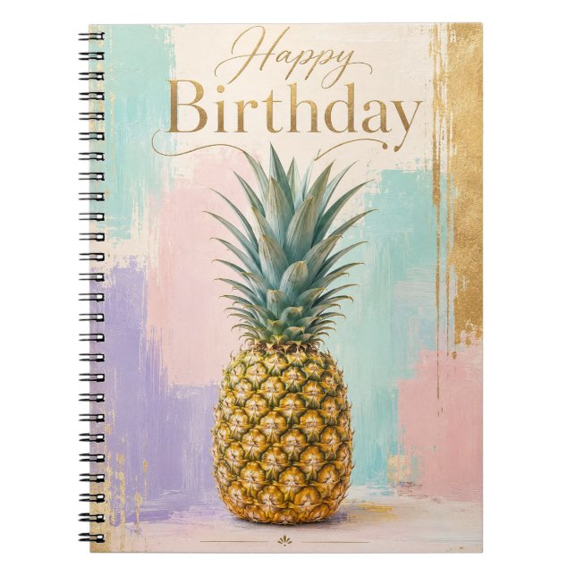 Carnet Ananas Doré Anniversaire Tropical (Devant)