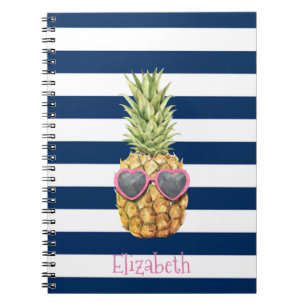 Carnet Ananas frais rayures bleu marine