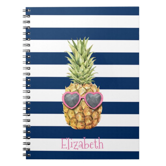 Carnet Ananas frais rayures bleu marine  (Devant)
