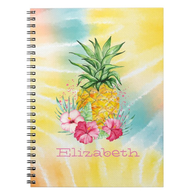 Carnet Ananas, Hibiscus aquarelle Rainbow Tie Dye (Devant)