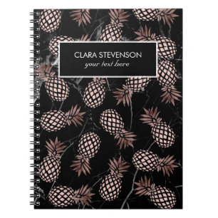 Carnet ananas rose d'or de marbre noir moderne élégant