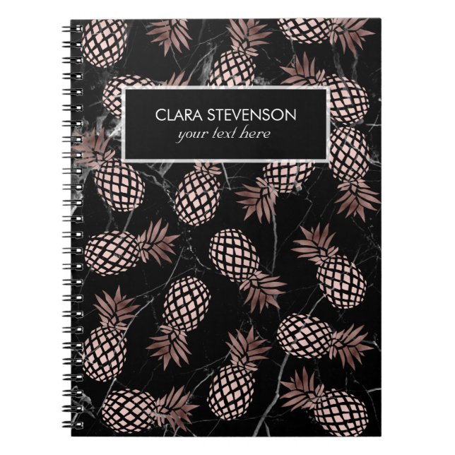 Carnet ananas rose d'or de marbre noir moderne élégant (Devant)