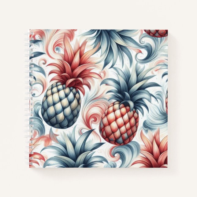 Carnet Ananas rouge, blanc et bleu (Devant)