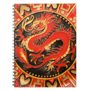 Carnet Ancien Dragon chinois traditionnel Rouge Or Or