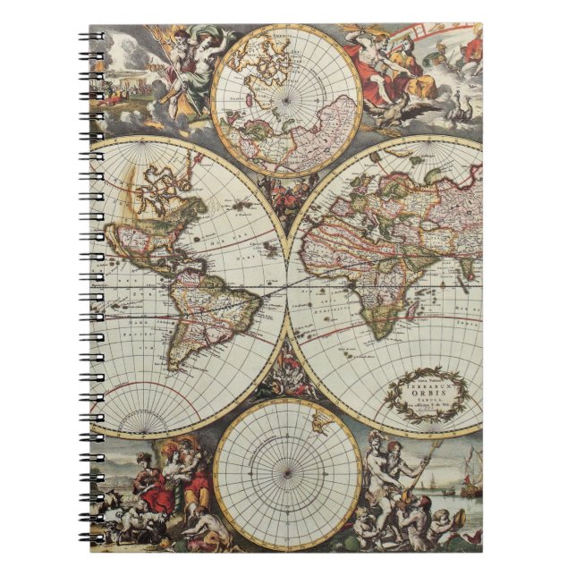 Carnet Ancienne carte des hémisphères du monde. Créé par  (Devant)
