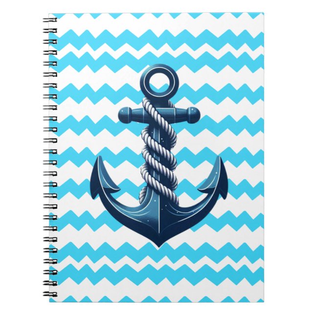 Carnet Ancrage bleu avec vagues bleues (Devant)