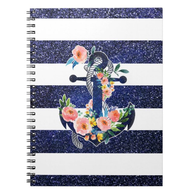 Carnet Ancrage floral sur arrière - plan rayé (Devant)