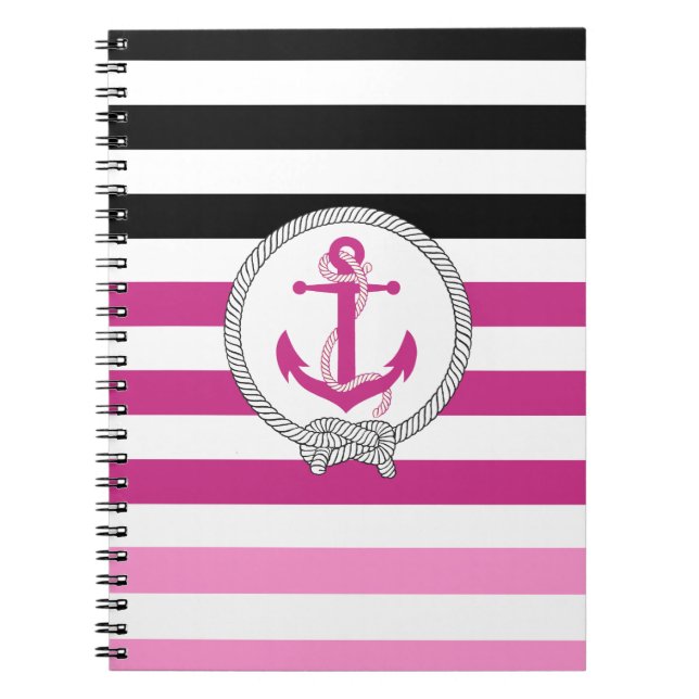Carnet Ancrage rose marine/noeud marine/bande noire (Devant)