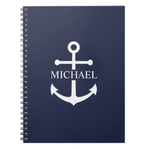 Carnet Ancre bleue marine Nom personnalisé