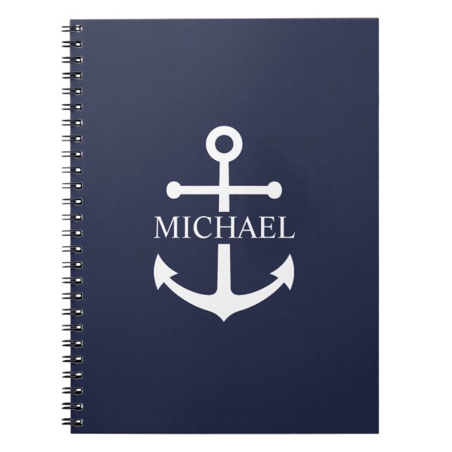 Carnet Ancre bleue marine Nom personnalisé (Devant)