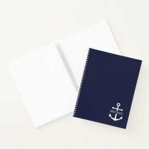 Carnet Ancre bleue marine Nom personnalisé