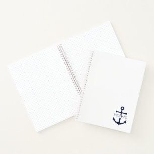 Carnet Ancre bleue marine Nom personnalisé