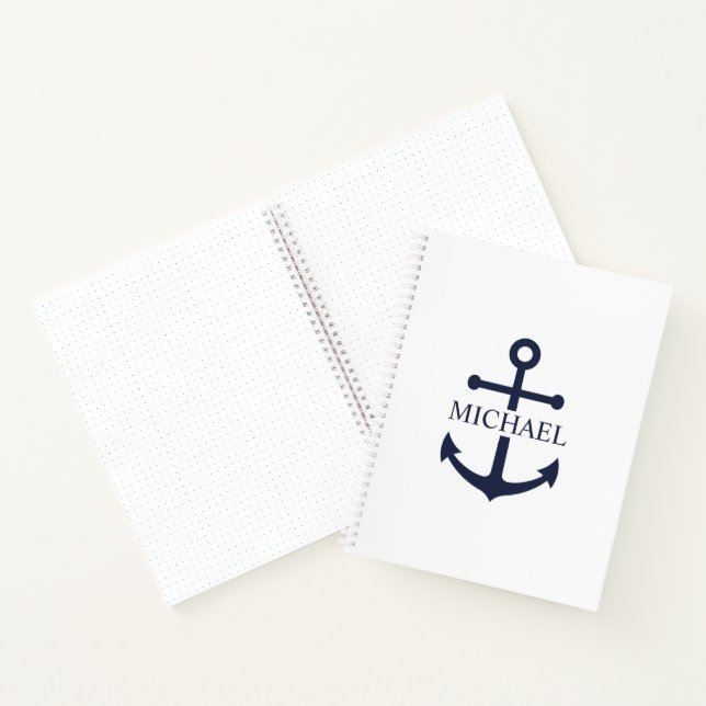 Carnet Ancre bleue marine Nom personnalisé (Intérieur)