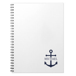 Carnet Ancre bleue marine Nom personnalisé