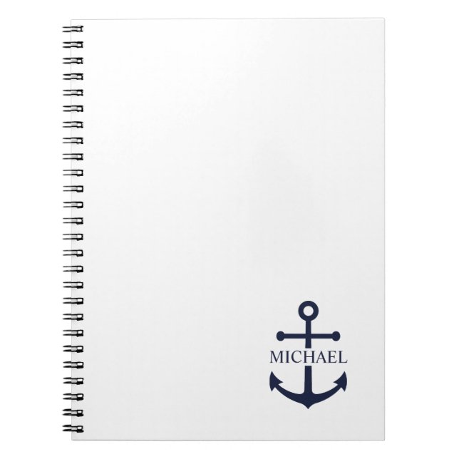 Carnet Ancre bleue marine Nom personnalisé (Devant)
