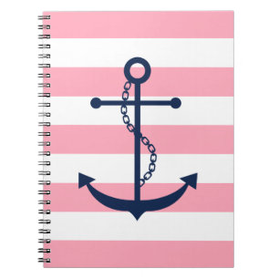 Carnet Ancre bleue sur Motif Pink Stripes