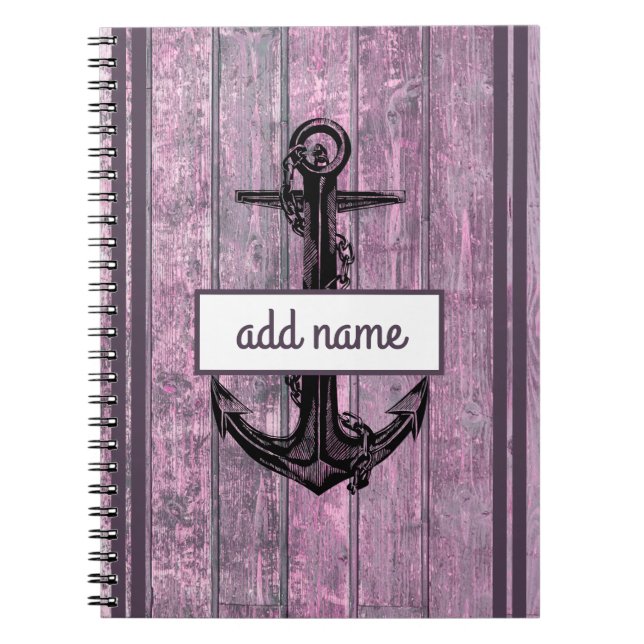 Carnet Ancre Côtière Rustique Rose Nom Note Naudique (Devant)