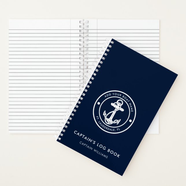 Carnet Ancre de bateau moderne et nom de la marine bleue  (À l'intérieur)