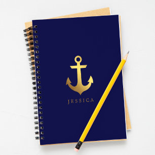 Carnet Ancre de feuille d'or de bleu et de Faux