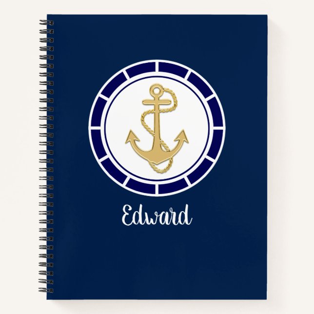 Carnet Ancre dorée centrale Marine Bleu Nautique (Devant)