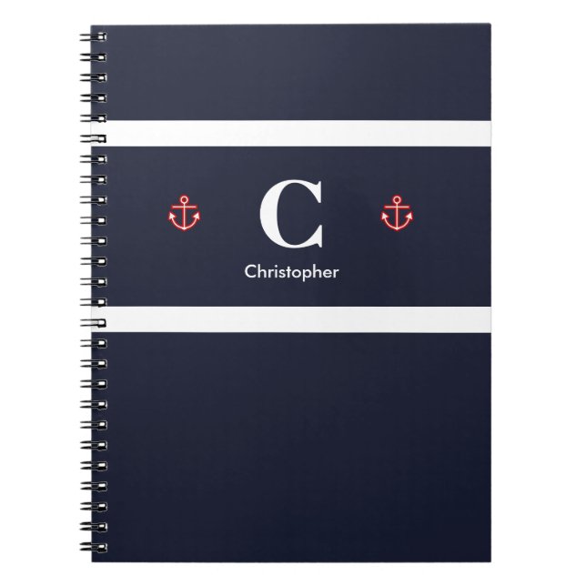 Carnet Ancre marine personnalisée Bleu Bleu Blancs (Devant)