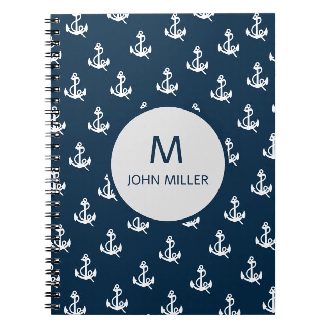 Carnet Ancre nautique bleu marine Motif Monogramme (Devant)