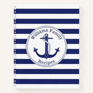 Carnet Ancre nautique Blue Stripe Famille Monogramme Rece