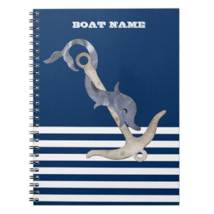 Carnet Ancre nautique Dolphin Marine Bleu rayé