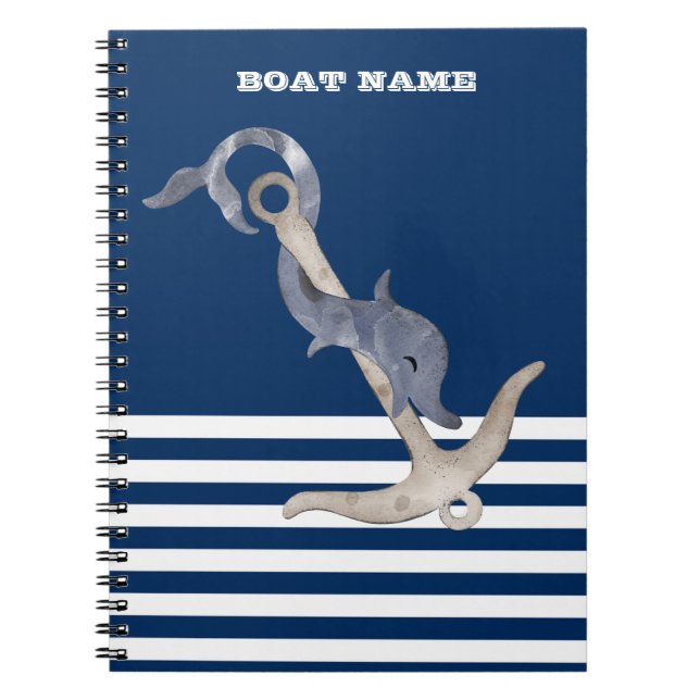 Carnet Ancre nautique Dolphin Marine Bleu rayé (Devant)