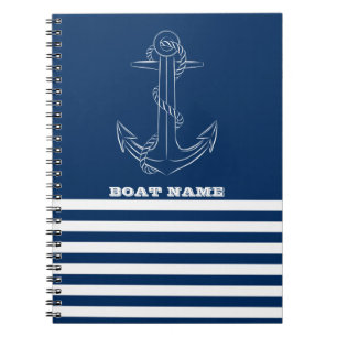 Carnet Ancre nautique Marine Bleu rayé