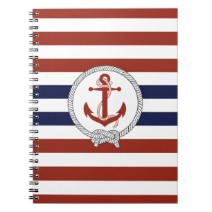 Carnet Ancre rouge marine/noeud marine/bande bleue/blanch