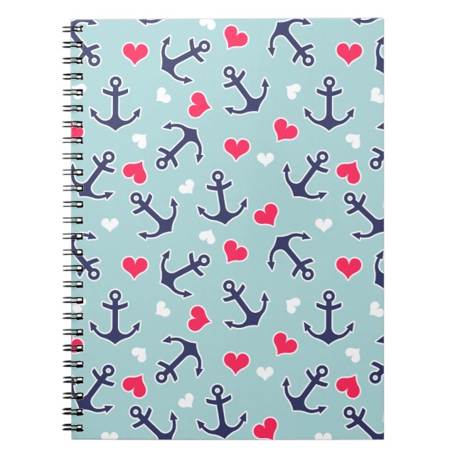 Carnet Ancres et motif nautiques de coeurs (Devant)