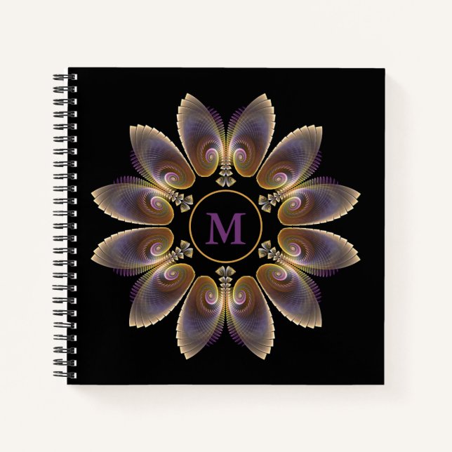 Carnet Ange Abstraite ailes Mandala Monogramme fractal (Devant)