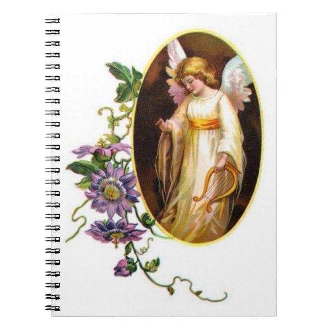 Carnet Ange avec des fleurs d'harpe et de clématite (Devant)