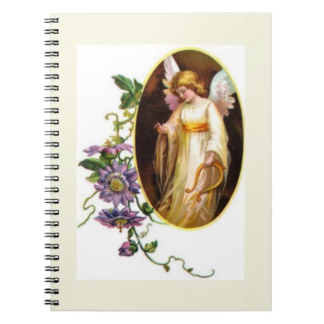 Carnet Ange avec harpe et fleurs de clématite (Devant)