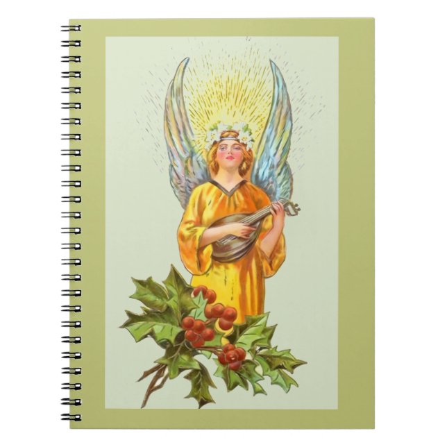 Carnet Ange avec houx et mandoline  (Devant)