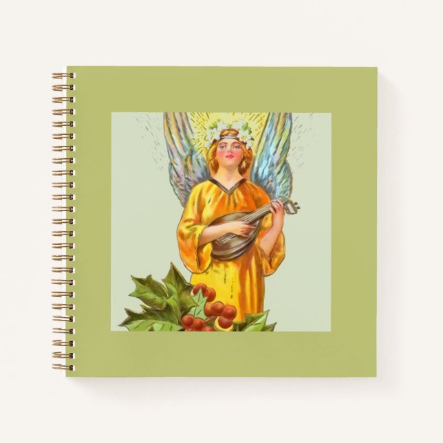 Carnet Ange avec houx et mandoline  (Devant)