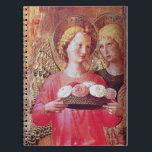 CARNET ANGEL AVEC ROSES<br><div class="desc">Chef-d'oeuvre médiéval italien de Fra Beato Angelico - Détail du Triptyque de Pérouse 1437.Italie Tempère et feuille d'or.,  Deux anges avec ailes d'or tenant un panier rose, </div>