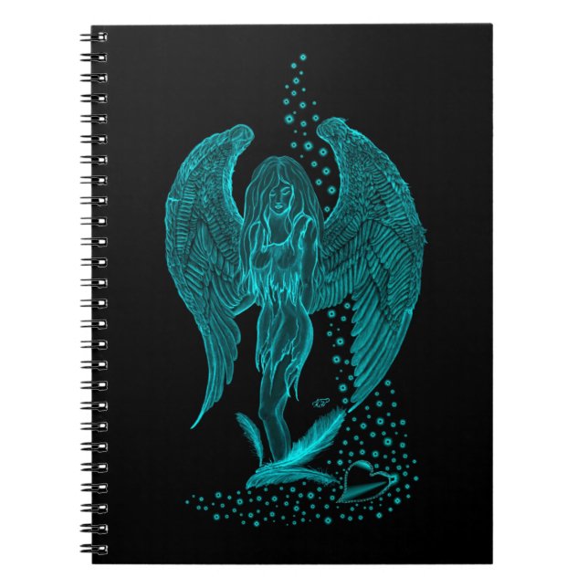 Carnet Angel perdu en amour, noir et vert Design (Devant)
