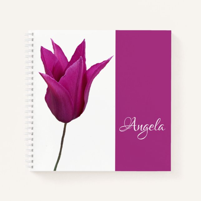 Carnet Angela personnalisable joli nom tulipe rose floral (Devant)