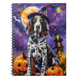 Carnet Anglais Setter Chien Halloween Sorcière Et Citroui