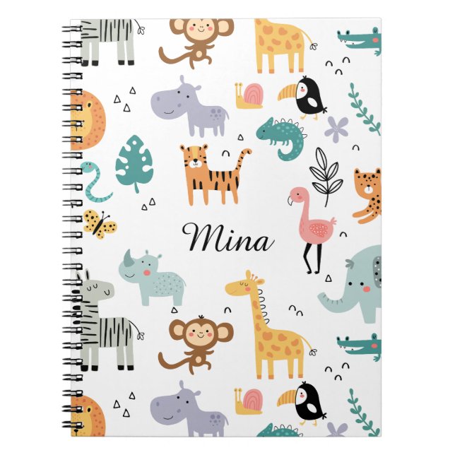 Carnet Animaux de la jungle mignons pour safari avec nom  (Devant)