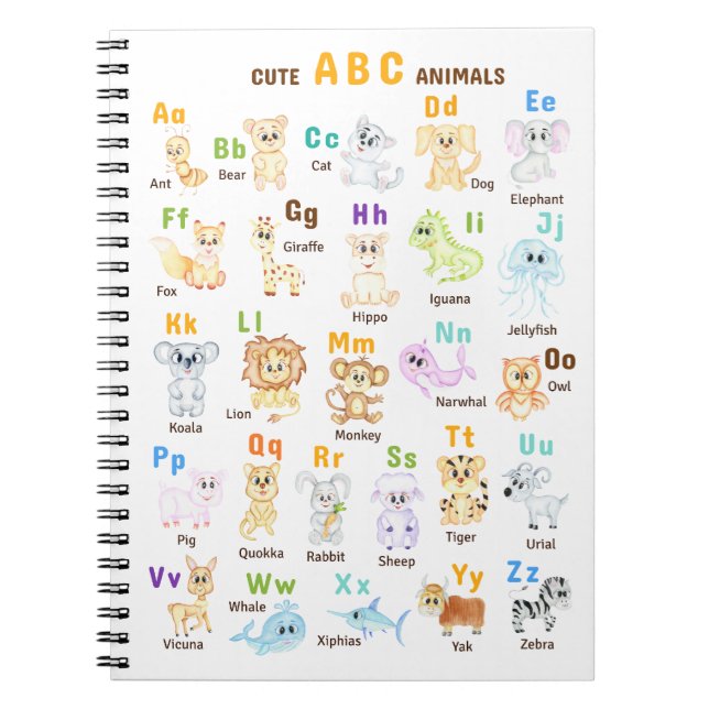 Carnet Animaux de l'alphabet ABC Animaux mignons  (Devant)