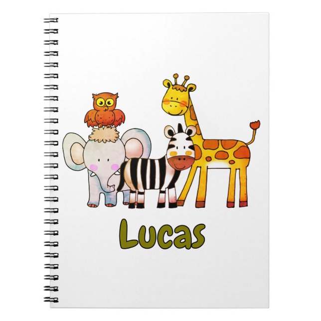 Carnet Animaux de safari de dessin animé mignons nom pers (Devant)