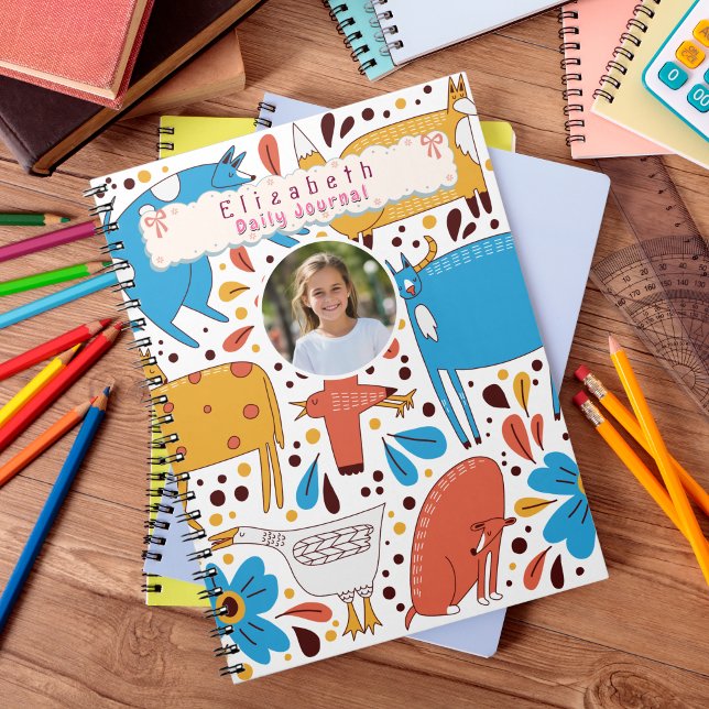 Carnet Animaux dessinés à la main de couleurs mignonnes N (Cute Animal back to school custom notebook)