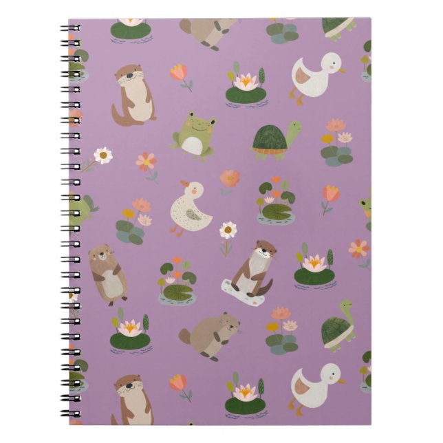 Carnet Animaux d'étang et nénuphars sur fond violet clair (Devant)