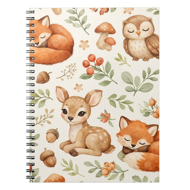 Carnet Animaux mignons de la forêt et motif de baies (Devant)