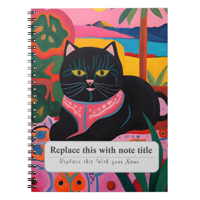 Carnet Animaux Whimsical Personnalisés - Chat Noir Cute (Devant)