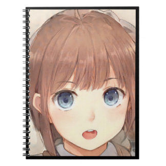 Carnet Anime brune fille aux yeux bleus surpris